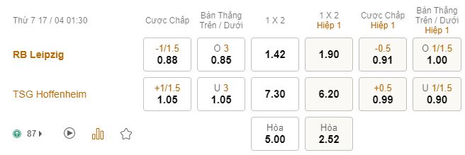 Ti le keo Leipzig vs Hoffenheim